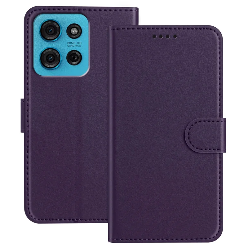 For Motorola Moto G75 5G Leather Case Wallet Stand Solid Color Anti Drop Phone Cover - Black-Cellmalls