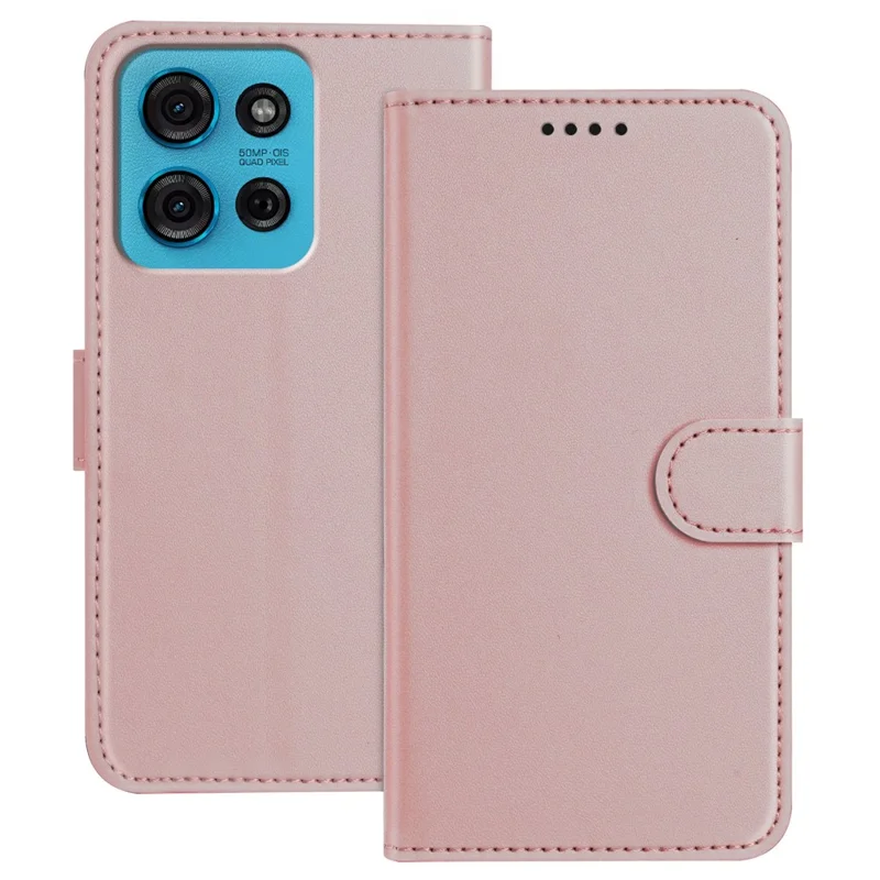 For Motorola Moto G75 5G Leather Case Wallet Stand Solid Color Anti Drop Phone Cover - Black-Cellmalls