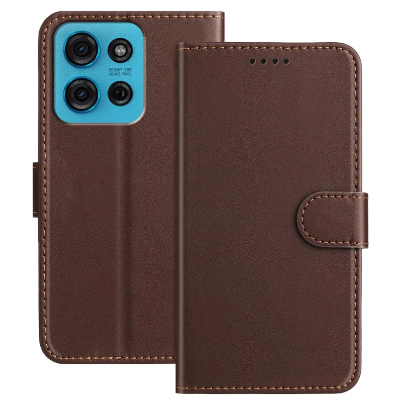 For Motorola Moto G75 5G Leather Case Wallet Stand Solid Color Anti Drop Phone Cover - Black-Cellmalls