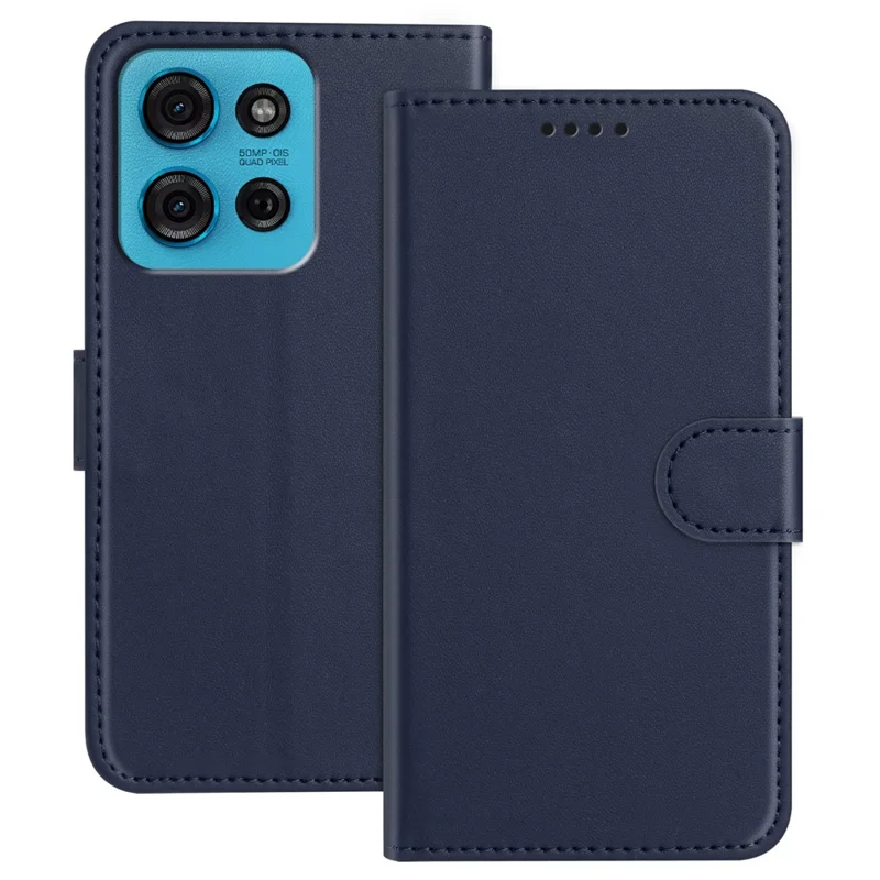 For Motorola Moto G75 5G Leather Case Wallet Stand Solid Color Anti Drop Phone Cover - Black-Cellmalls