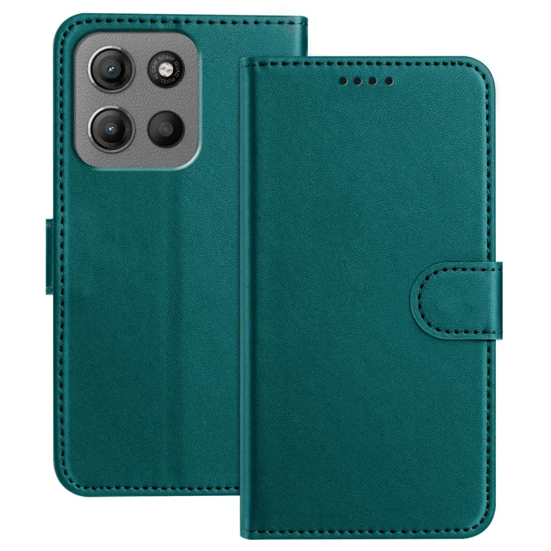 For Motorola Moto G15 Power 4G / Motorola Moto G15 4G Leather Case Wallet Stand Solid Color Anti Drop Phone Cover - Black-Cellmalls