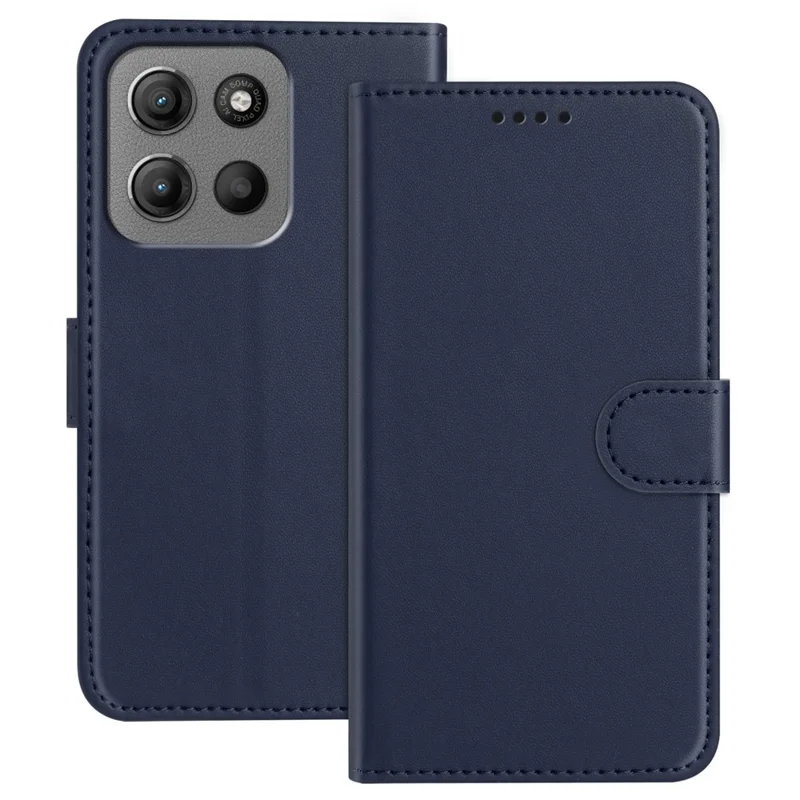 For Motorola Moto G15 Power 4G / Motorola Moto G15 4G Leather Case Wallet Stand Solid Color Anti Drop Phone Cover - Black-Cellmalls