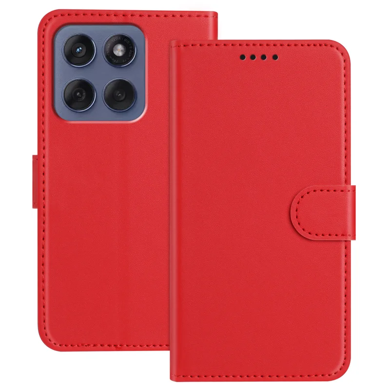 For Motorola Moto G56 5G Leather Case Wallet Stand Solid Color Anti Drop Phone Cover - Black-Cellmalls