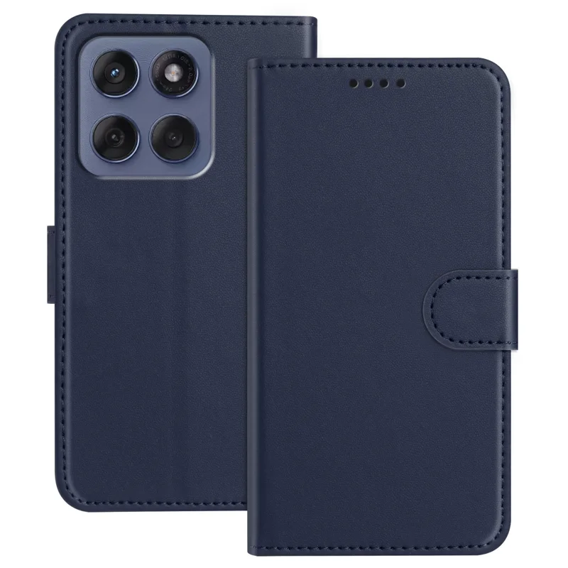 For Motorola Moto G86 5G Leather Case Wallet Stand Solid Color Anti Drop Phone Cover - Black-Cellmalls