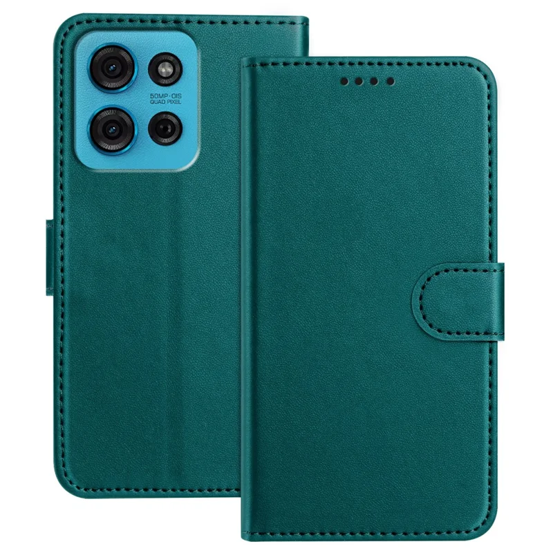 For Motorola Moto G75 5G Leather Case Wallet Stand Solid Color Anti Drop Phone Cover - Black-Cellmalls