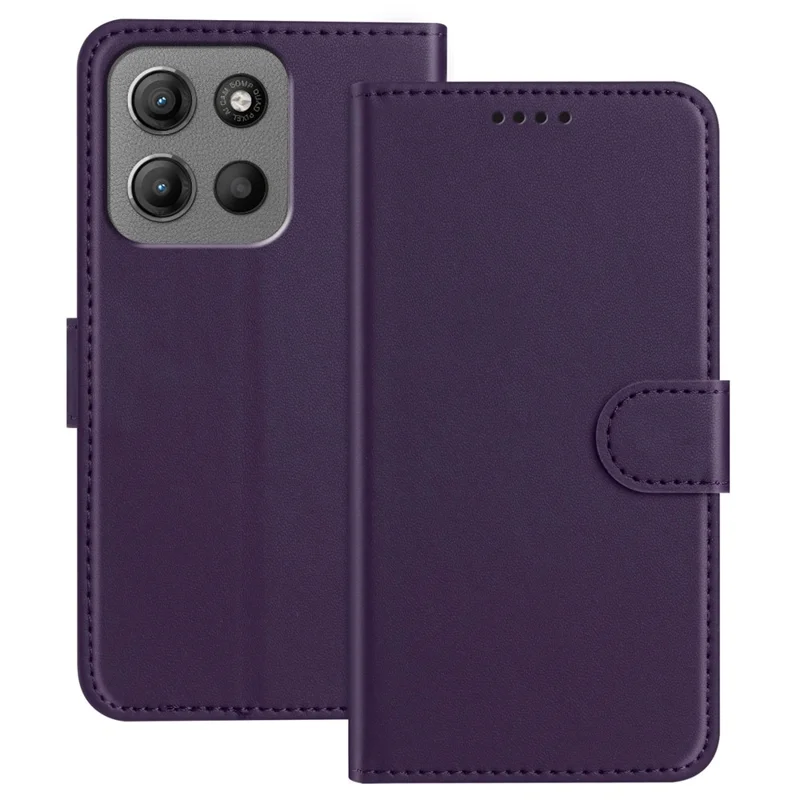 For Motorola Moto G15 Power 4G / Motorola Moto G15 4G Leather Case Wallet Stand Solid Color Anti Drop Phone Cover - Black-Cellmalls