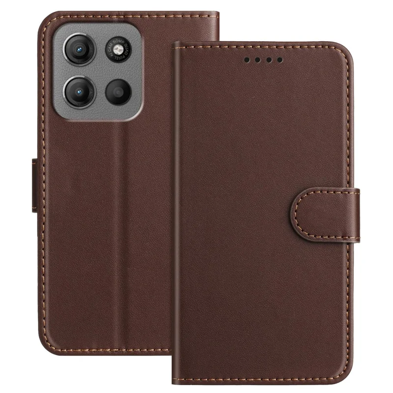 For Motorola Moto G15 Power 4G / Motorola Moto G15 4G Leather Case Wallet Stand Solid Color Anti Drop Phone Cover - Black-Cellmalls