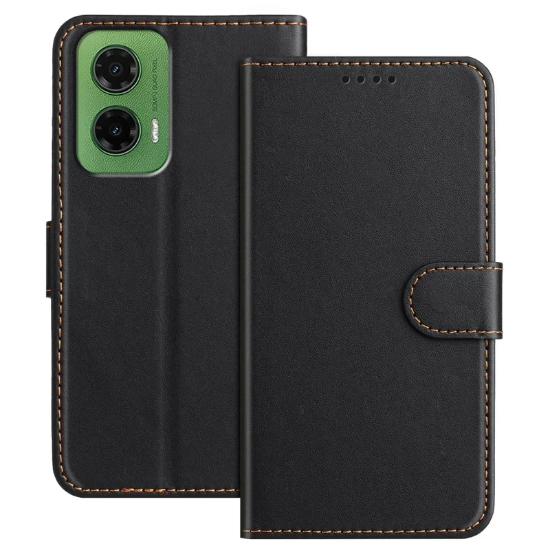 For Motorola Moto G35 5G Leather Case Wallet Stand Solid Color Anti Drop Phone Cover - Black-Cellmalls