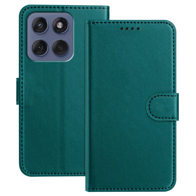 For Motorola Moto G86 5G Leather Case Wallet Stand Solid Color Anti Drop Phone Cover - Black-Cellmalls