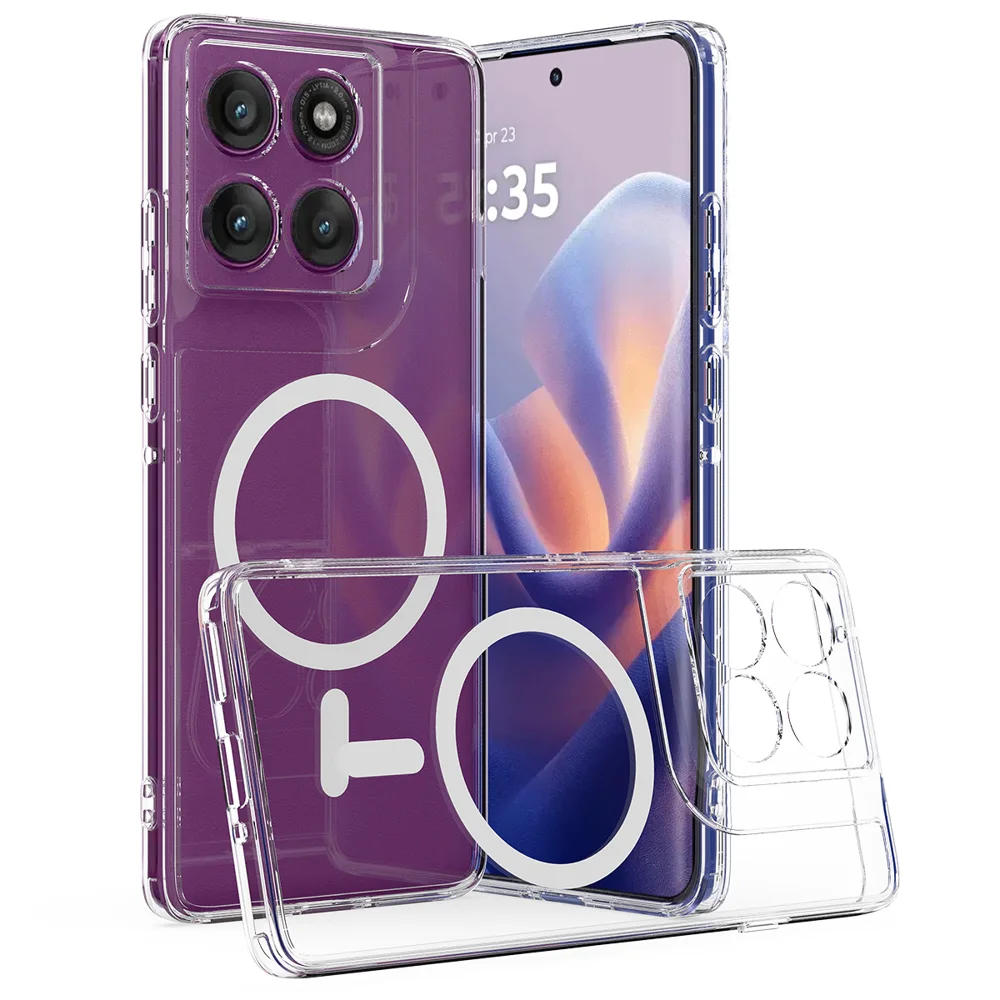 For Motorola Edge 60 Pro 5G Clear Phone Case Compatible with MagSafe TPU+Acrylic Back Cover - Clear-Cellmalls