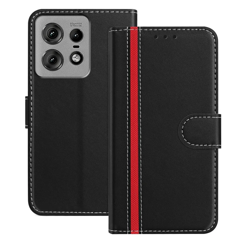 For Motorola Edge 50 Pro 5G Phone Cases Wallet Stand Color Splicing Leather Cover with Magnetic Clasp - Red-Cellmalls