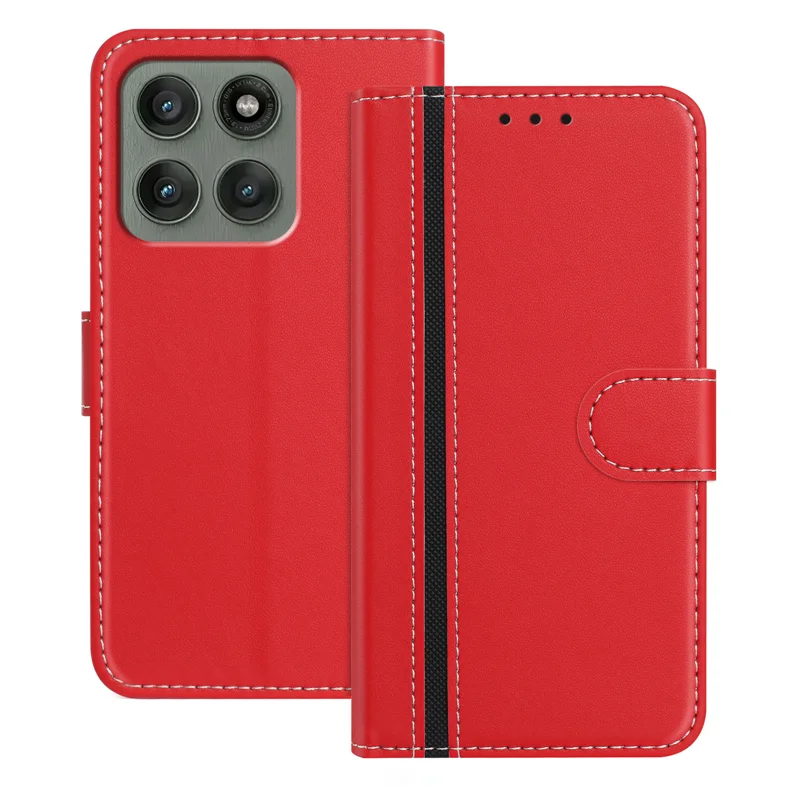 For Motorola Edge 60 Pro 5G Phone Cases Wallet Stand Color Splicing Leather Cover with Magnetic Clasp - Red-Cellmalls