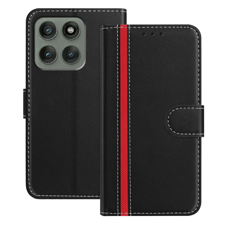 For Motorola Edge 60 Pro 5G Phone Cases Wallet Stand Color Splicing Leather Cover with Magnetic Clasp - Red-Cellmalls