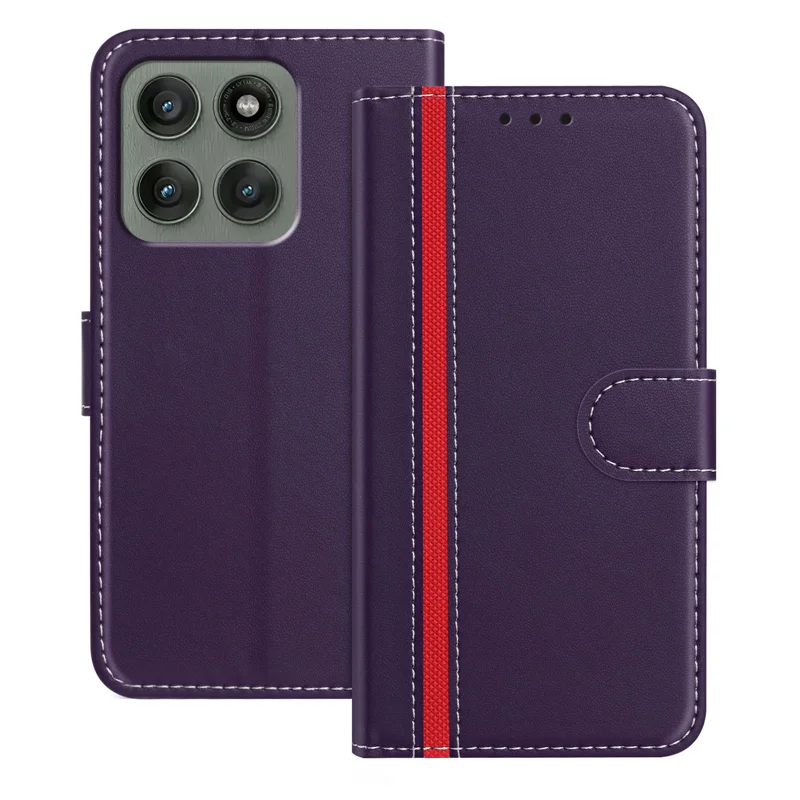 For Motorola Edge 60 Pro 5G Phone Cases Wallet Stand Color Splicing Leather Cover with Magnetic Clasp - Red-Cellmalls