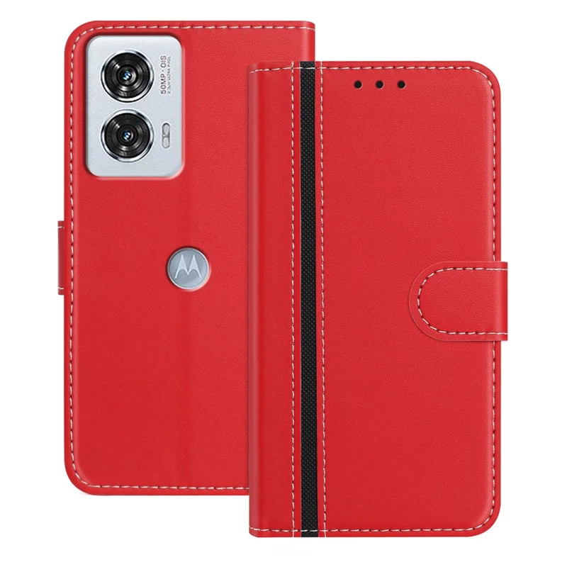 For Motorola Edge 50 Fusion 5G Phone Cases Wallet Stand Color Splicing Leather Cover with Magnetic Clasp - Red-Cellmalls