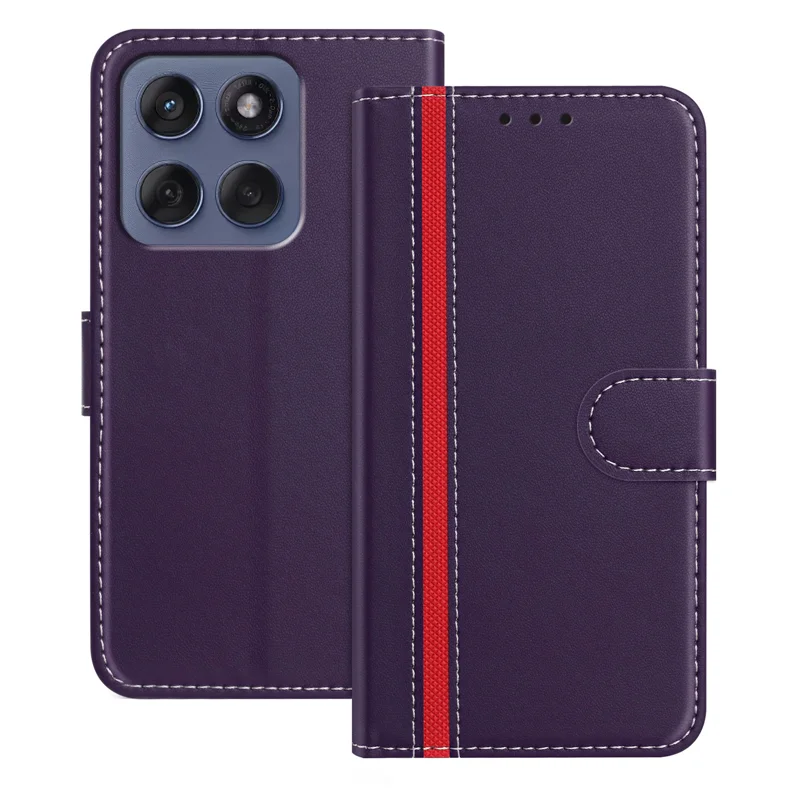 For Motorola Moto G56 5G Phone Cases Wallet Stand Color Splicing Leather Cover with Magnetic Clasp - Red-Cellmalls