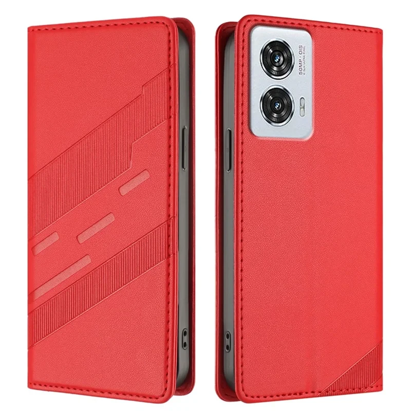 For Motorola Edge 50 Fusion 5G Phone Cases Punk Style Imprinted Wallet Stand Leather Cover - Red-Cellmalls