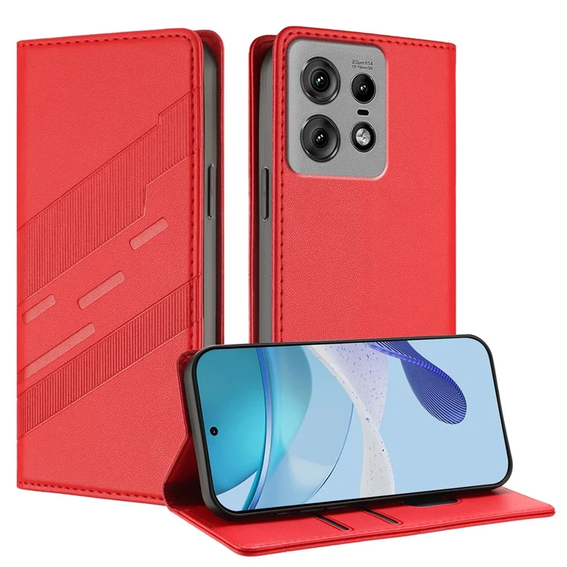 For Motorola Edge 50 Pro 5G Phone Cases Punk Style Imprinted Wallet Stand Leather Cover - Red-Cellmalls