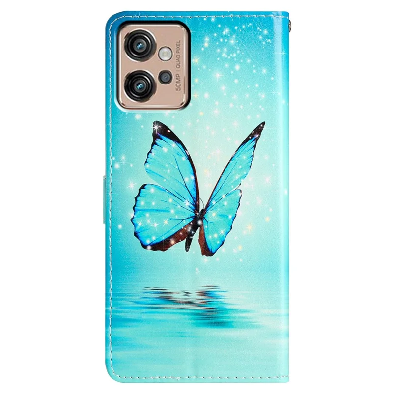 For Motorola Moto G32 4G Case Stylish Pattern Card Slot Leather Flip Cover Stand Feature - Blue Butterfly-Cellmalls