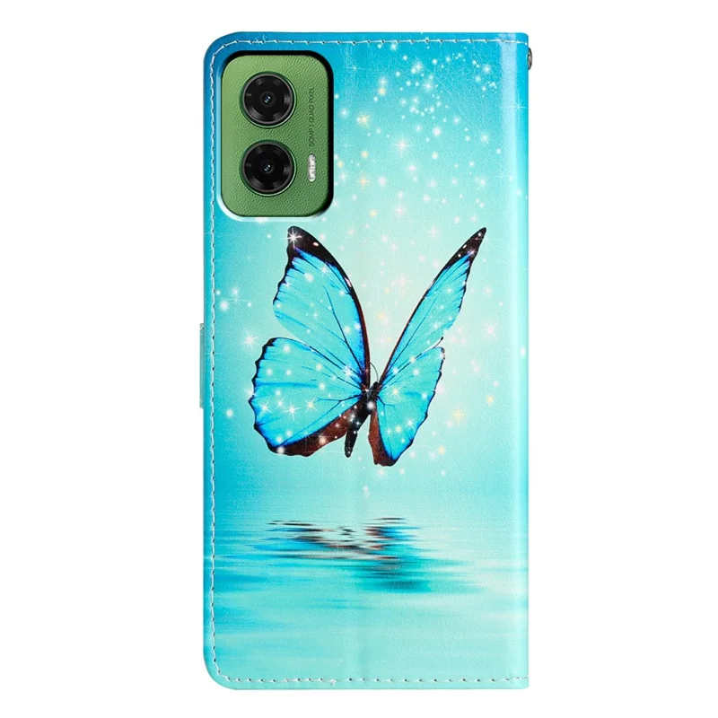For Motorola Moto G35 5G Wallet Case PU Leather Pattern Printing Stand Phone Cover with Strap - Blue Butterfly-Cellmalls