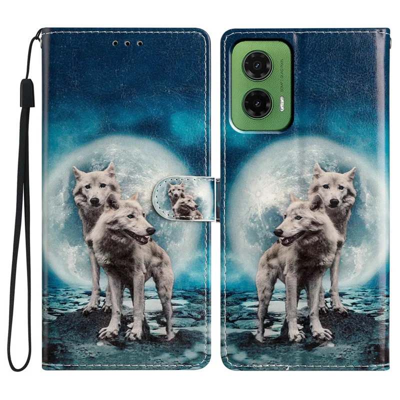 For Motorola Moto G35 5G Wallet Case PU Leather Pattern Printing Stand Phone Cover with Strap - Blue Butterfly-Cellmalls