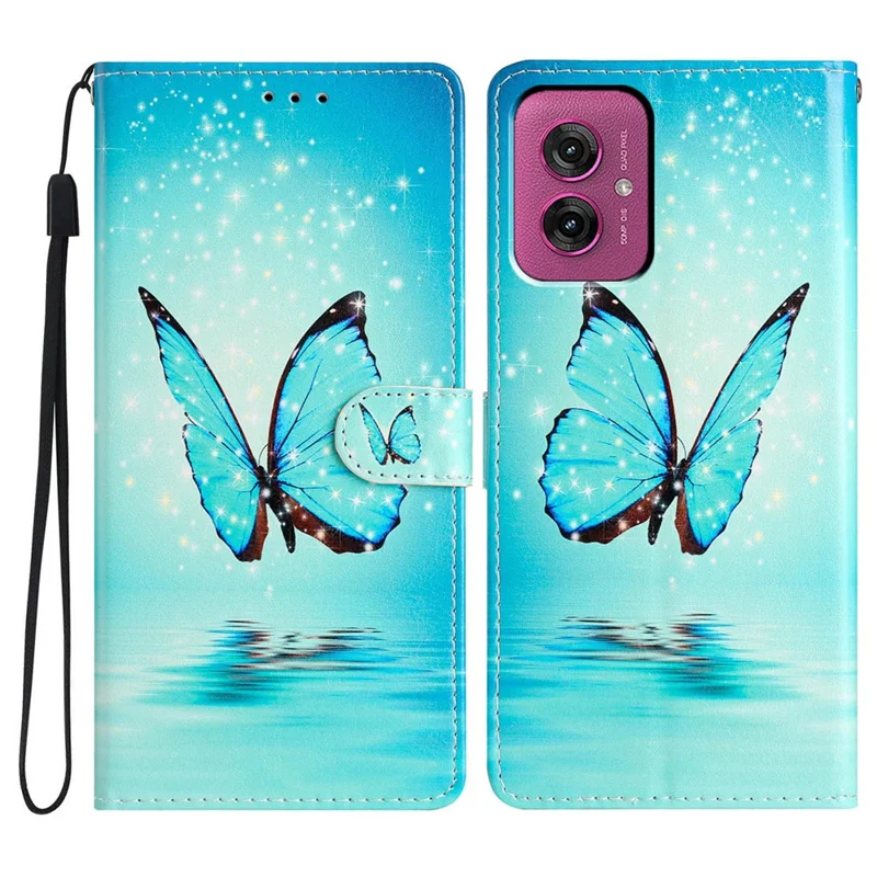 For Motorola Moto G55 5G Wallet Case PU Leather Pattern Printing Stand Phone Cover with Strap - Blue Butterfly-Cellmalls