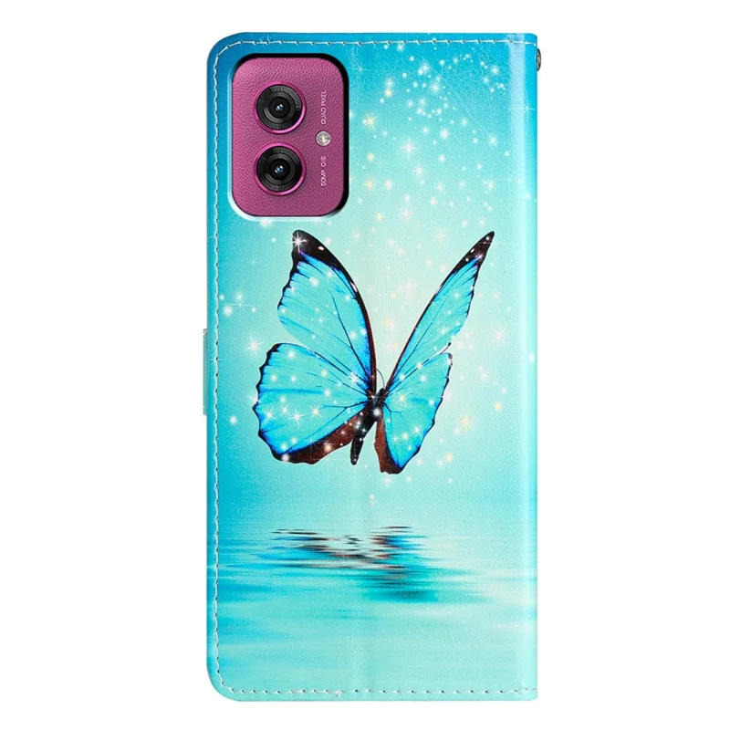 For Motorola Moto G55 5G Wallet Case PU Leather Pattern Printing Stand Phone Cover with Strap - Blue Butterfly-Cellmalls