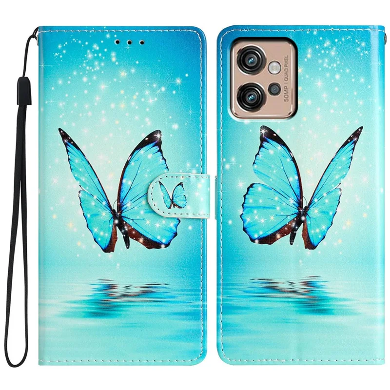 For Motorola Moto G32 4G Case Stylish Pattern Card Slot Leather Flip Cover Stand Feature - Blue Butterfly-Cellmalls