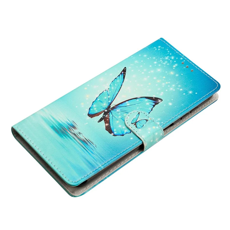 For Motorola Moto G35 5G Wallet Case PU Leather Pattern Printing Stand Phone Cover with Strap - Blue Butterfly-Cellmalls