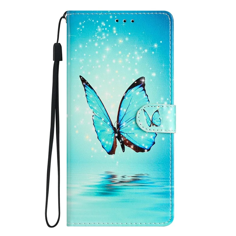 For Motorola Moto G35 5G Wallet Case PU Leather Pattern Printing Stand Phone Cover with Strap - Blue Butterfly-Cellmalls