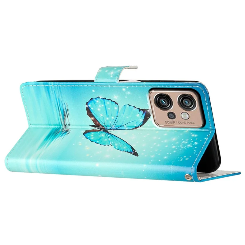 For Motorola Moto G32 4G Case Stylish Pattern Card Slot Leather Flip Cover Stand Feature - Blue Butterfly-Cellmalls