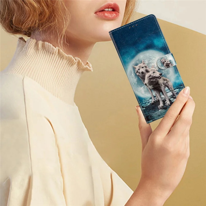For Motorola Moto G13 4G / G23 4G / G53 5G PU Leather Wallet Case Pattern Printing Stand Flip Protective Cover - Two Wolves-Cellmalls