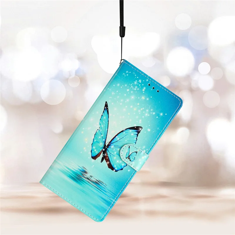 For Motorola Moto G55 5G Wallet Case PU Leather Pattern Printing Stand Phone Cover with Strap - Blue Butterfly-Cellmalls