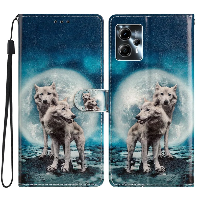 For Motorola Moto G13 4G / G23 4G / G53 5G PU Leather Wallet Case Pattern Printing Stand Flip Protective Cover - Two Wolves-Cellmalls