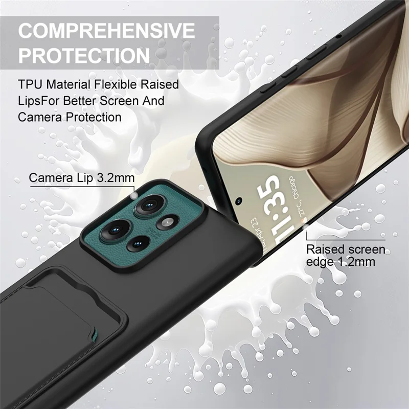 For Motorola Edge 50 5G Liquid Silicone Case Phone Back Cover with Card Holder and Short Strap - Black-Cellmalls