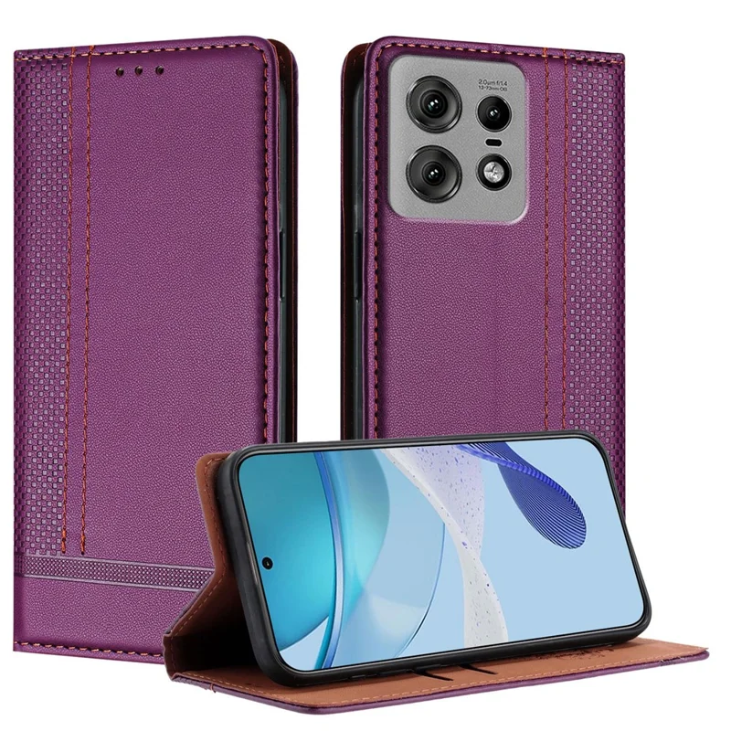 For Motorola Edge 50 Pro 5G Case L-Shaped Grid Pattern Leather Stand Phone Cover with Card Slots - Blue-Cellmalls