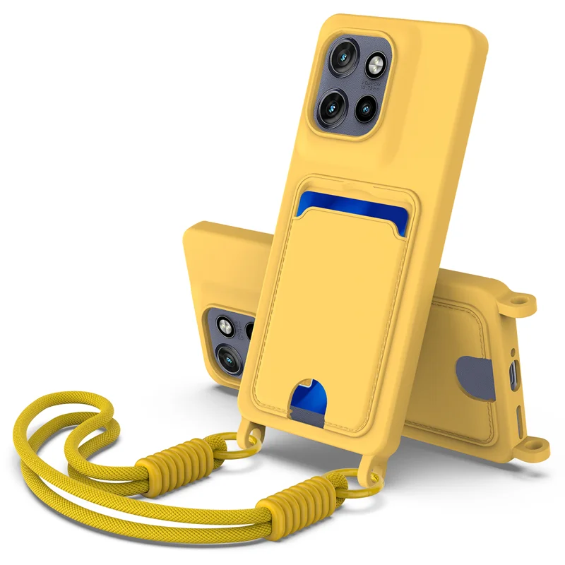 For Motorola Moto S50 5G / Motorola ThinkPhone 25 5G / Motorola Edge 50 Neo 5G Liquid Silicone Case  Phone Back Cover with Card Holder and Short Strap - Black-Cellmalls