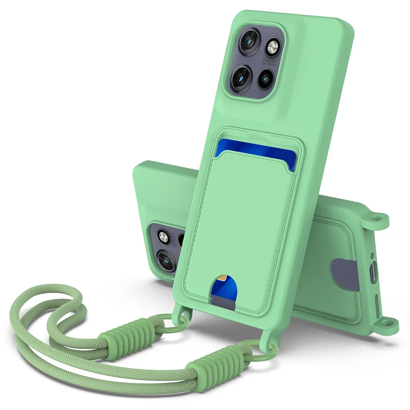 For Motorola Moto S50 5G / Motorola ThinkPhone 25 5G / Motorola Edge 50 Neo 5G Liquid Silicone Case  Phone Back Cover with Card Holder and Short Strap - Black-Cellmalls