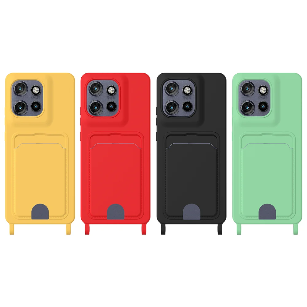 For Motorola Moto S50 5G / Motorola ThinkPhone 25 5G / Motorola Edge 50 Neo 5G Liquid Silicone Case  Phone Back Cover with Card Holder and Short Strap - Black-Cellmalls