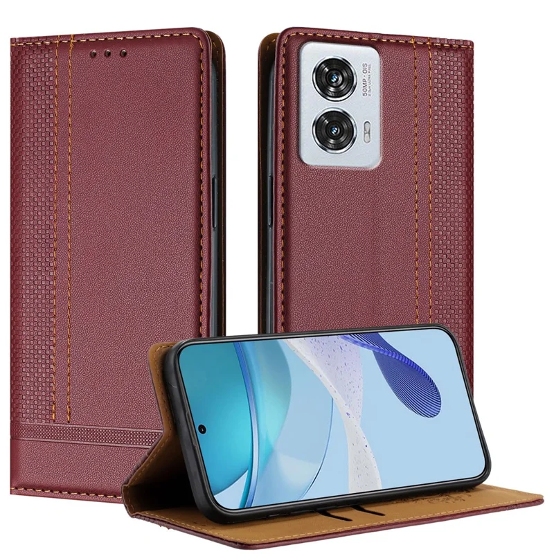 For Motorola Edge 50 Fusion 5G Case L-Shaped Grid Pattern Leather Stand Phone Cover with Card Slots - Blue-Cellmalls