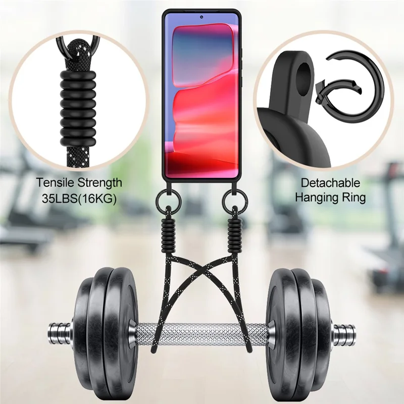 For Motorola Edge 50 Pro 5G Liquid Silicone Case Phone Back Cover with Short Strap - Black-Cellmalls