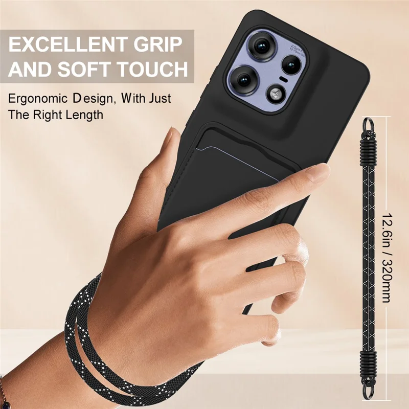 For Motorola Edge 50 Pro 5G Liquid Silicone Case Phone Back Cover with Short Strap - Black-Cellmalls