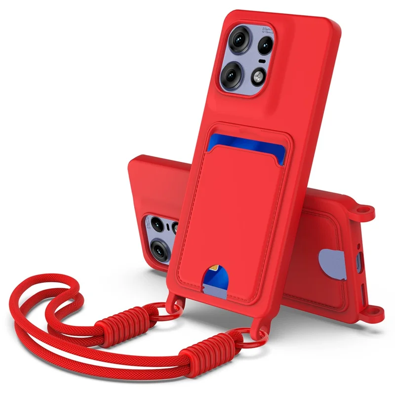 For Motorola Edge 50 Pro 5G Liquid Silicone Case Phone Back Cover with Short Strap - Black-Cellmalls