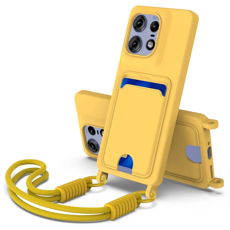 For Motorola Edge 50 Pro 5G Liquid Silicone Case Phone Back Cover with Short Strap - Black-Cellmalls