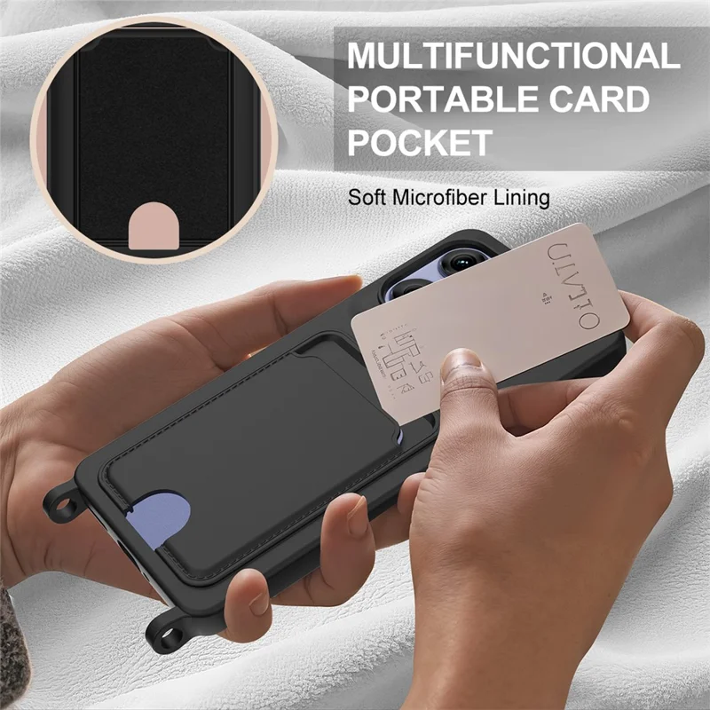 For Motorola Edge 50 Pro 5G Liquid Silicone Case Phone Back Cover with Short Strap - Black-Cellmalls