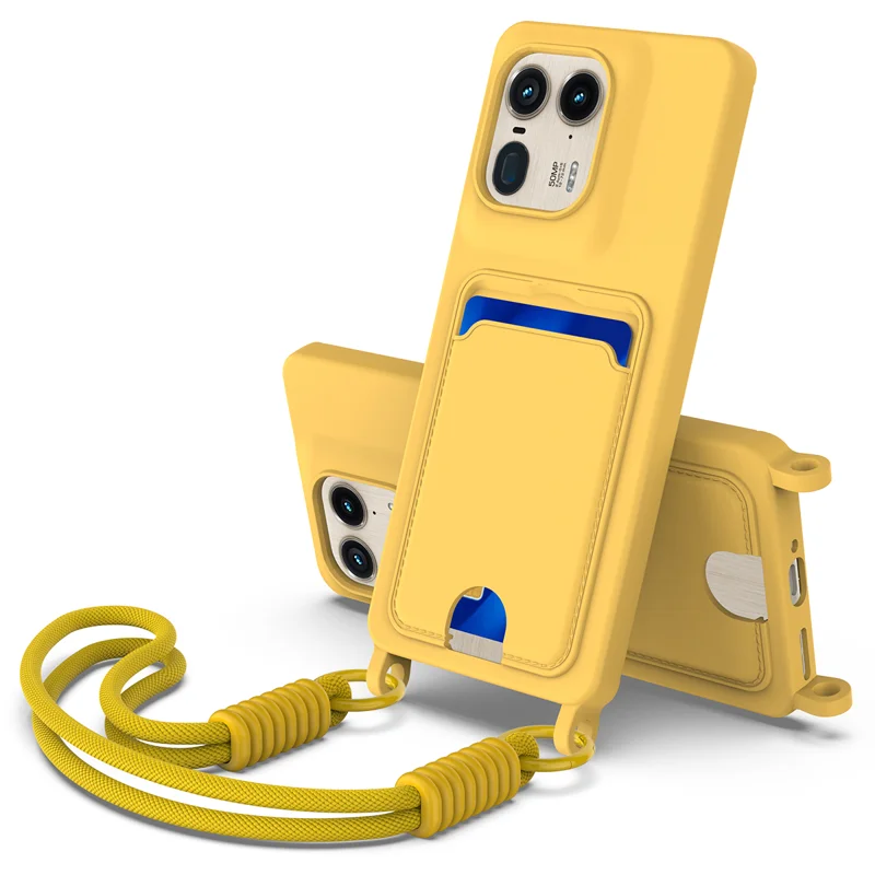 For Motorola Moto X50 Ultra 5G / Motorola Edge 50 Ultra 5G Liquid Silicone Case  Phone Back Cover with Card Holder and Short Strap - Black-Cellmalls