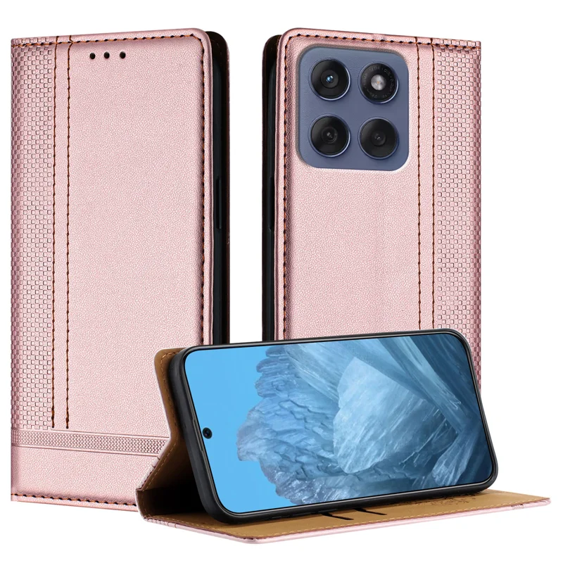 For Motorola Moto G56 5G Case L-Shaped Grid Pattern Leather Stand Phone Cover with Card Slots - Blue-Cellmalls