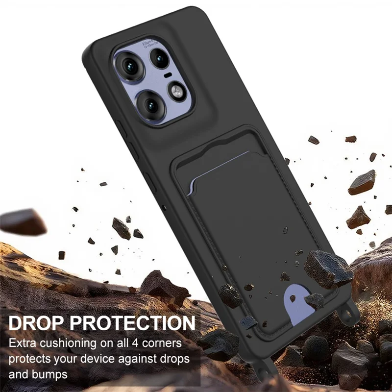 For Motorola Edge 50 Pro 5G Liquid Silicone Case Phone Back Cover with Short Strap - Black-Cellmalls