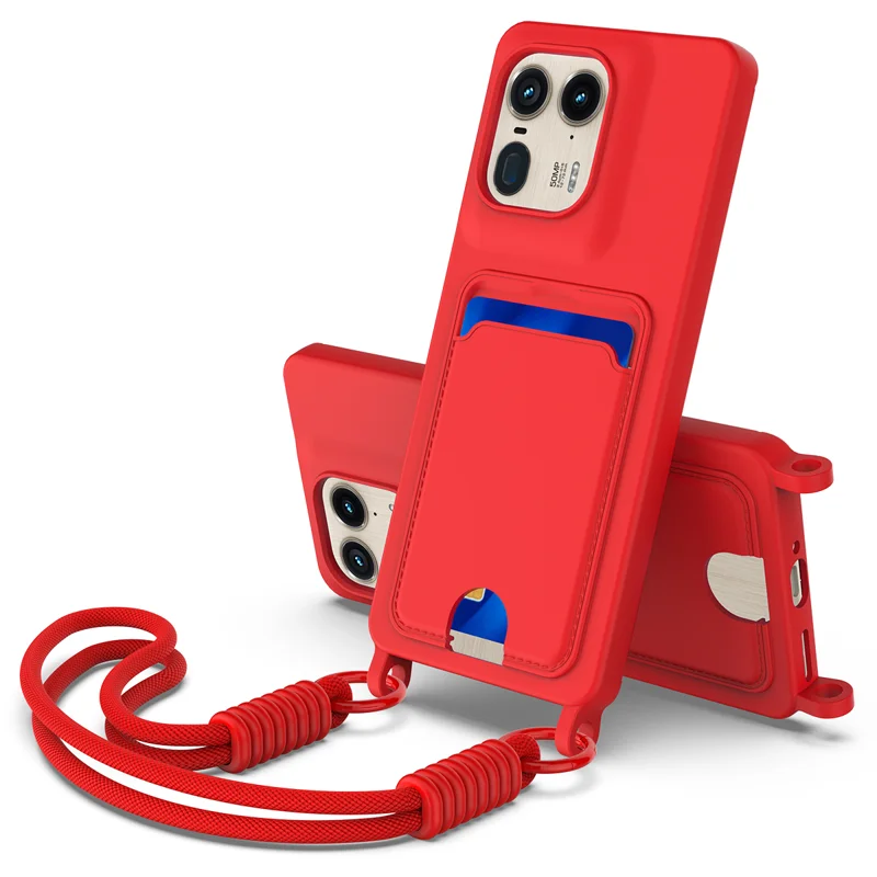 For Motorola Moto X50 Ultra 5G / Motorola Edge 50 Ultra 5G Liquid Silicone Case  Phone Back Cover with Card Holder and Short Strap - Black-Cellmalls