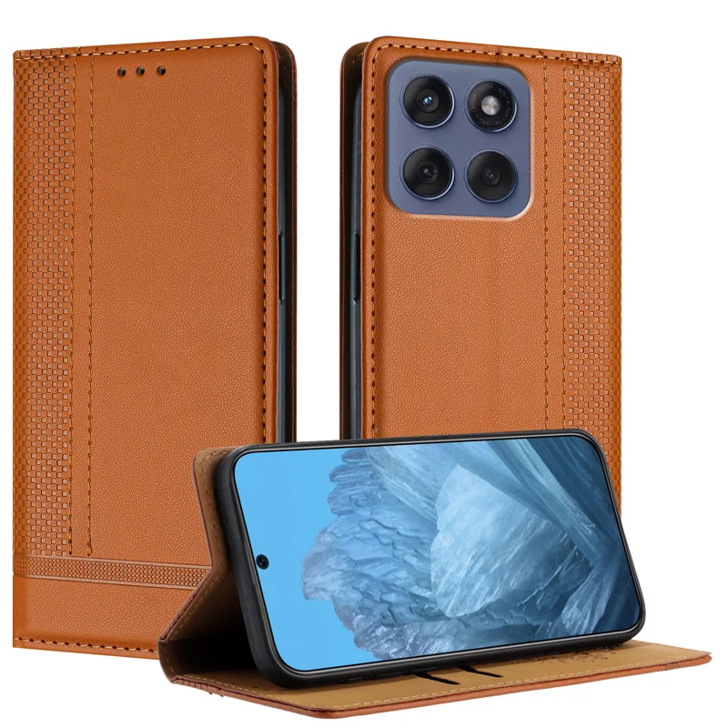 For Motorola Edge 60 Fusion 5G Case L-Shaped Grid Pattern Leather Stand Phone Cover with Card Slots - Blue-Cellmalls